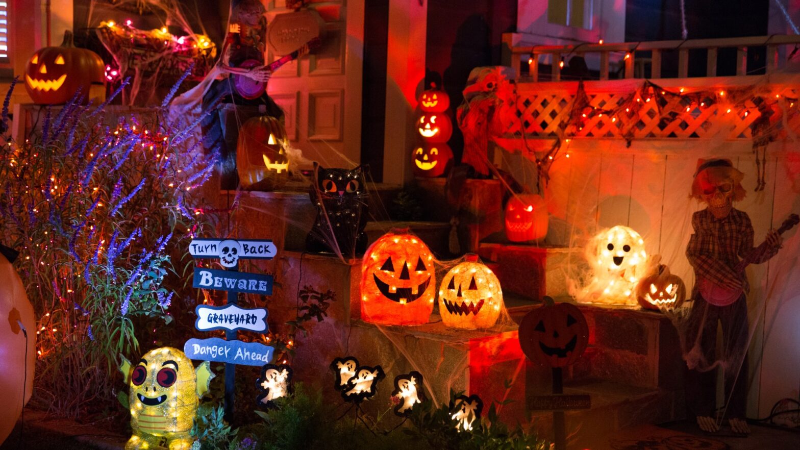 I decorated my front yard for Halloween, but my little neighbor complained that my exhibition triggered