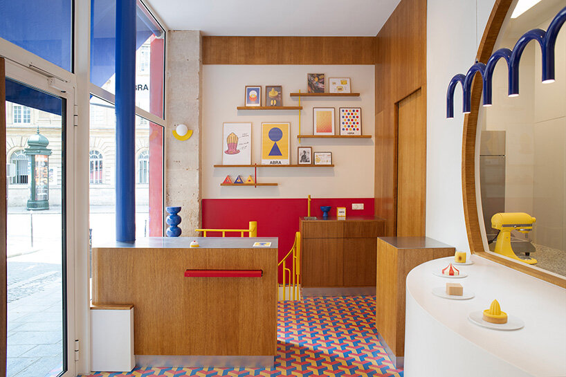 Paris Patisserie Abra frames pastries against geometric floors and brave primary colors