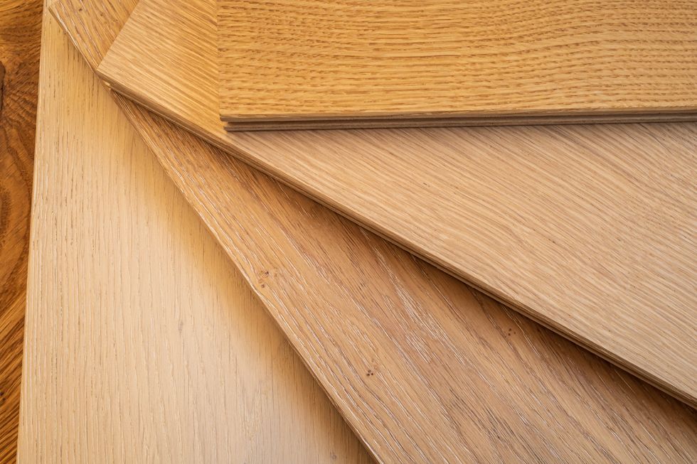 Top perspective, selective focus of light hardwood or laminate floors.