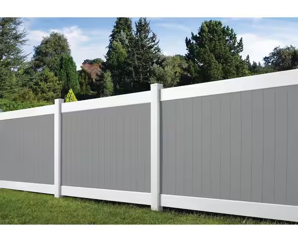 Gray -white privacy fence.