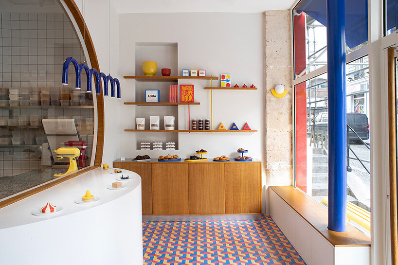 Paris Patisserie Abra frames pastries against geometric floors and brave primary colors