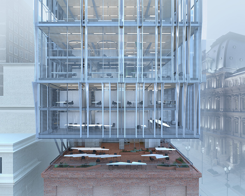 Perforated metal panels dressed office over st. Louis' Columbia building