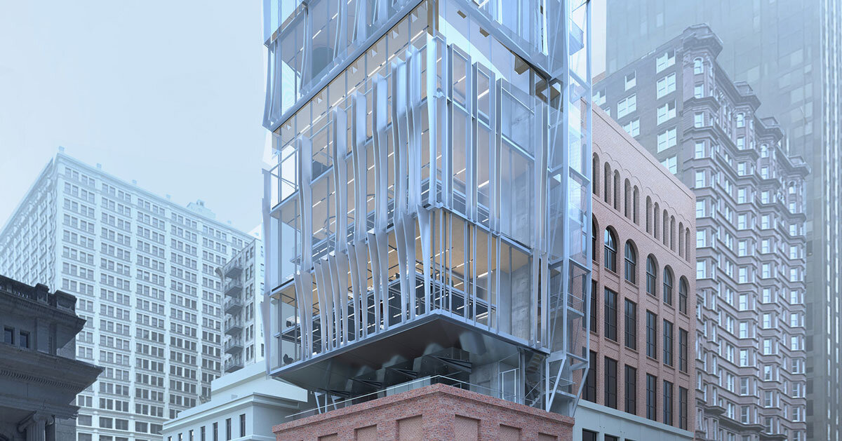Perforated metal panels dressed office over st. Louis' Columbia building