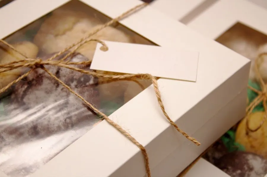 A close -up of a box with a label