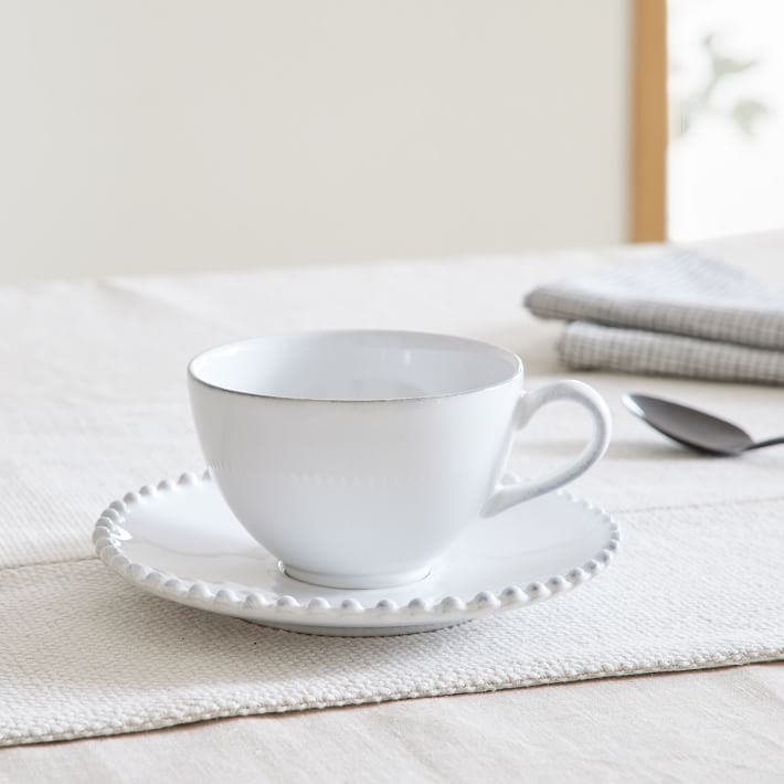 Costa Nova Pearl White Stoneware Teacup & AMP; Subsensen (set of 4)