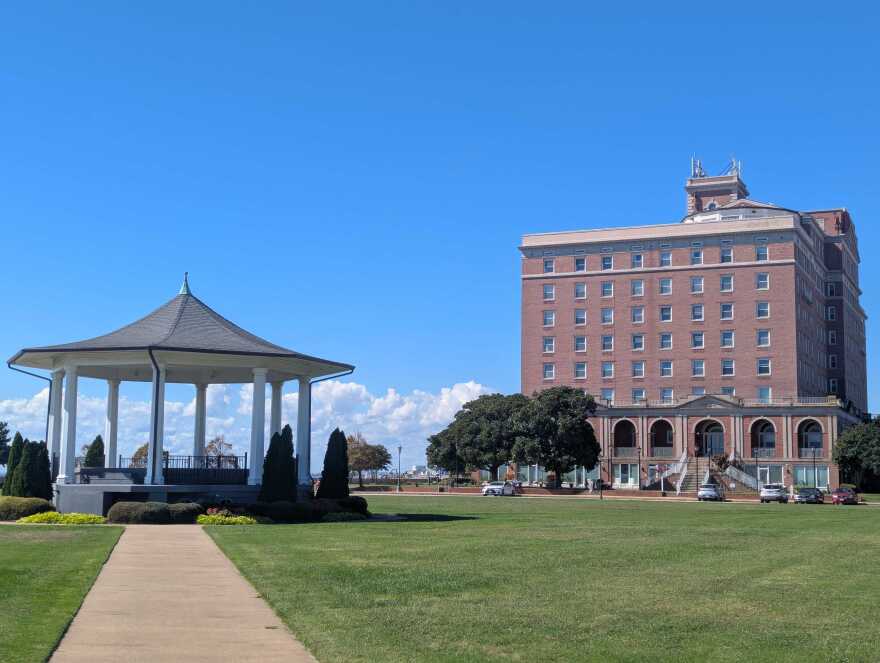 The Chamberlin, which is now used to accommodate older adults, overlooks Captain Cochran's music pavilion in Fort Monroe Continental Park.