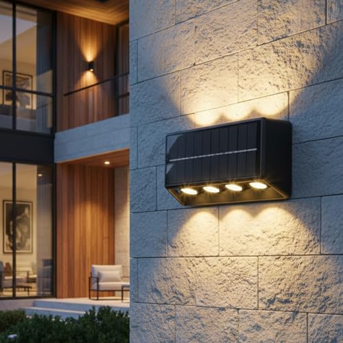 Homehop ​​Outdoor Solar Light Waterproof Up and Down 8 LED Decorative Wireless Wall Light for Home, Yard, Door, Path, Porch, Fence, Balcony and Garden (ABS Black)