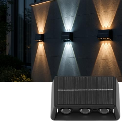 Homehop ​​Outdoor Garden Up and Down Waterproof Solar Light 6 LED Decorative Solar Wall Lamp for Courtyard Fence Balcony Door Path Porch Patio (ABS, Black)