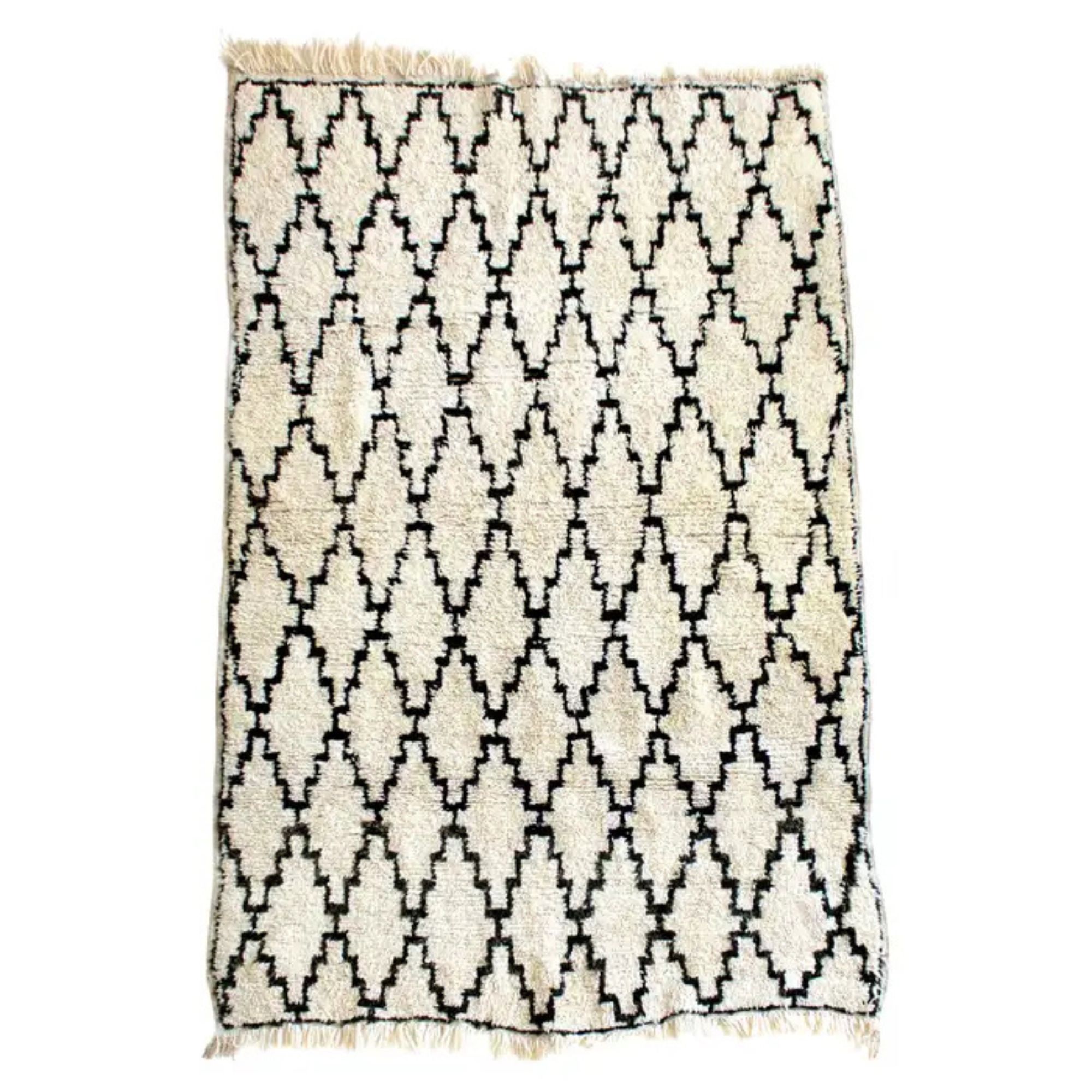 Beni Ourain carpet made of Moroccan wool in cream and dark brown from the Atlas Mountains