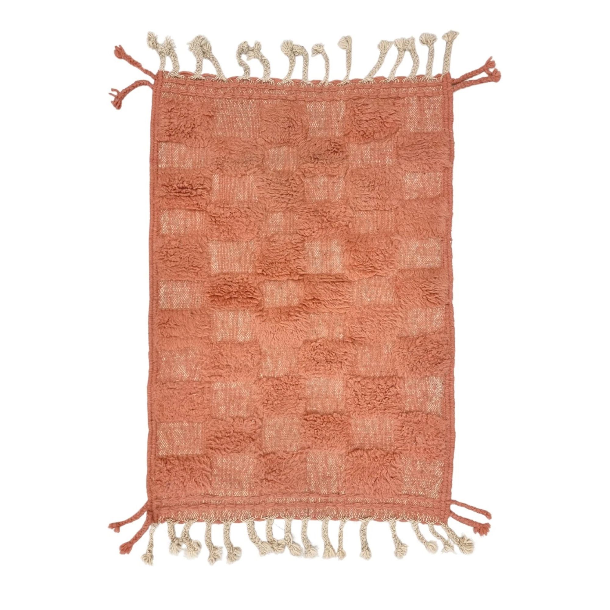 Moroccan handmade Beniourain rug, 2'4x3'4 tufted Berber wool runner in dark peach