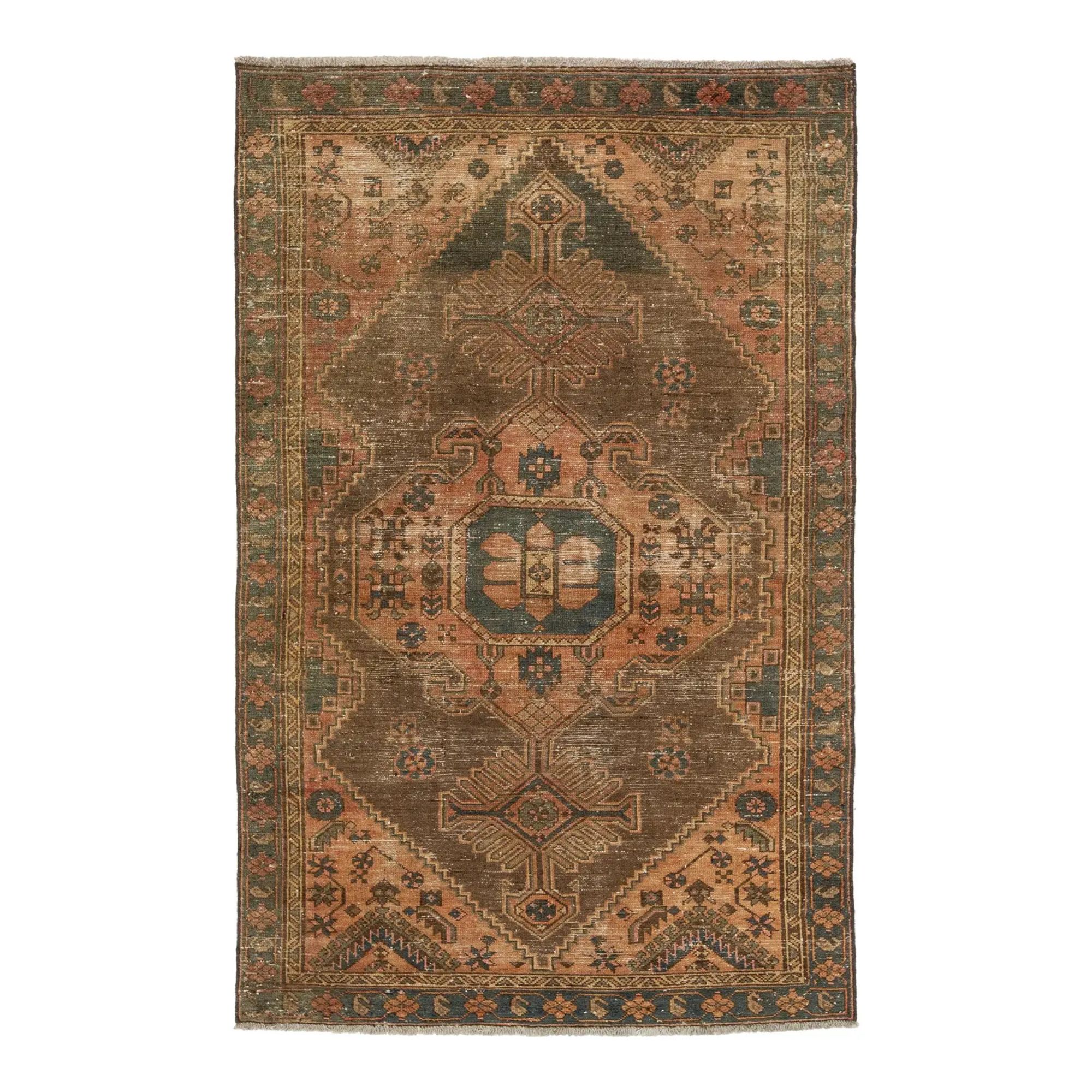 Vintage Persian wool medallion rug handmade in light brown