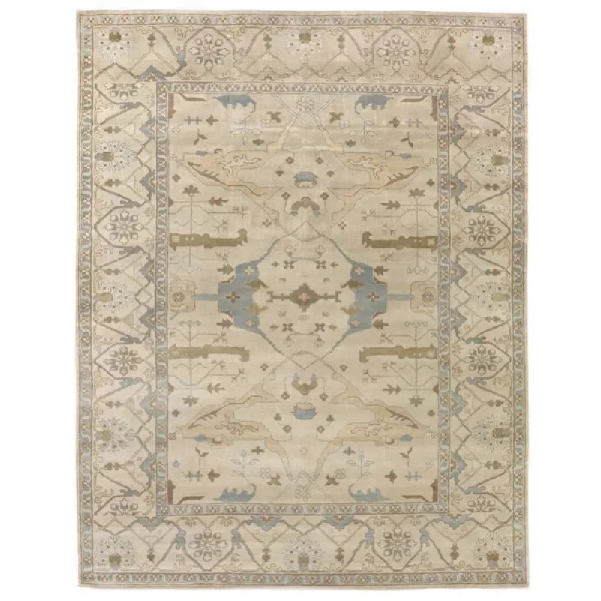 Antique hand-knotted oriental Oushak wool carpet
