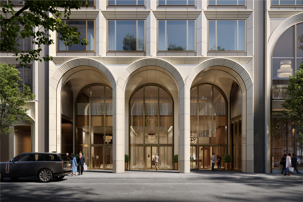 The facade of 520 Fifth Avenue in Midtown, Manhattan is nearing completion