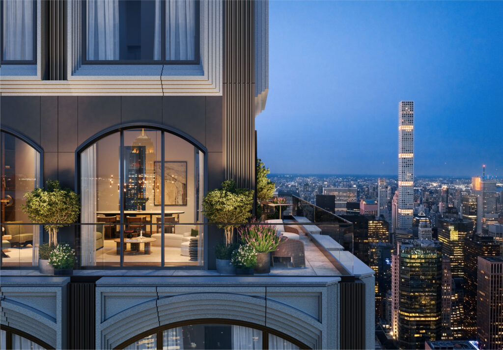 The facade of 520 Fifth Avenue in Midtown, Manhattan is nearing completion