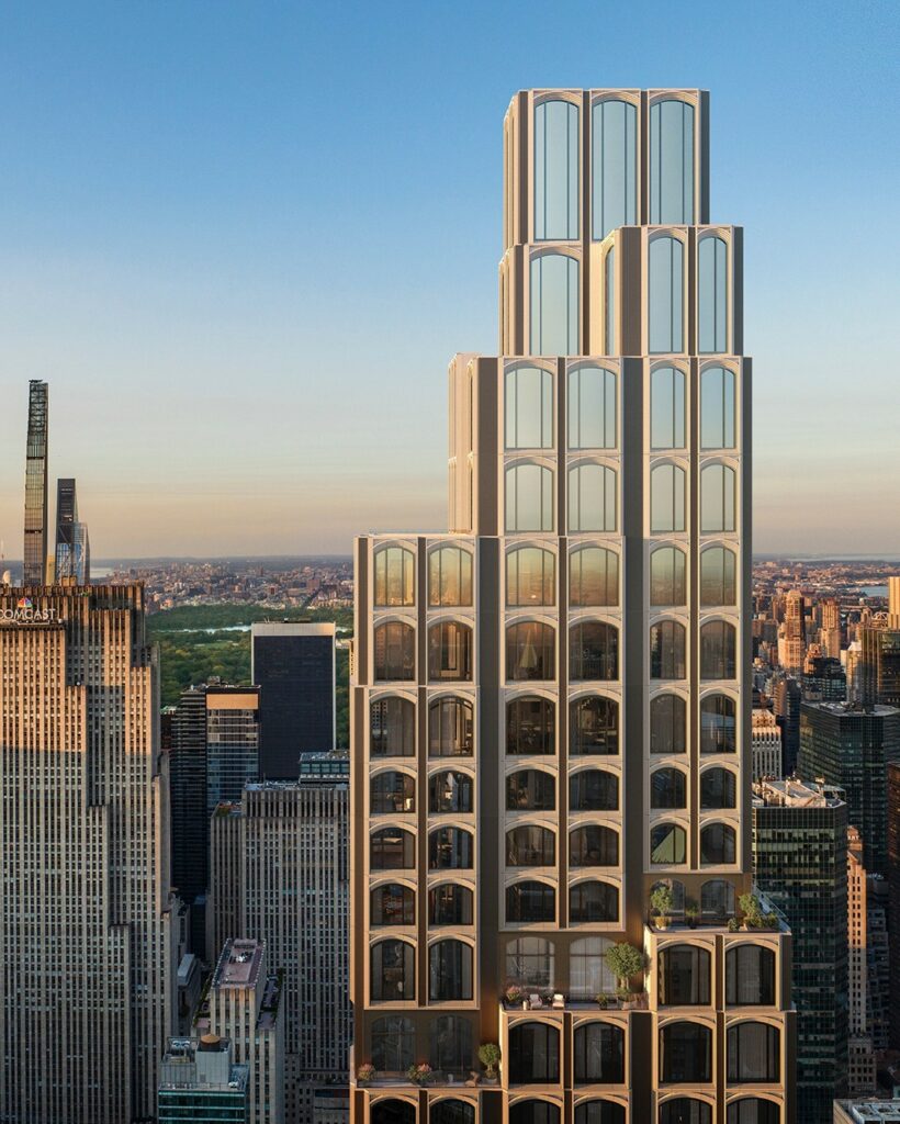 The facade of 520 Fifth Avenue in Midtown, Manhattan is nearing completion