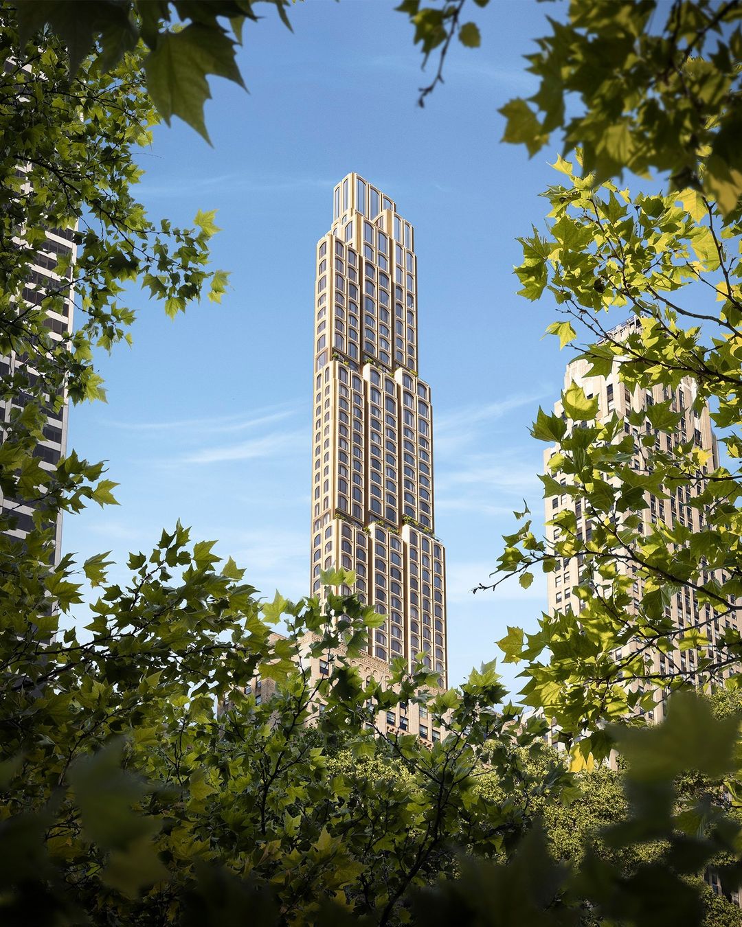 The facade of 520 Fifth Avenue in Midtown, Manhattan is nearing completion
