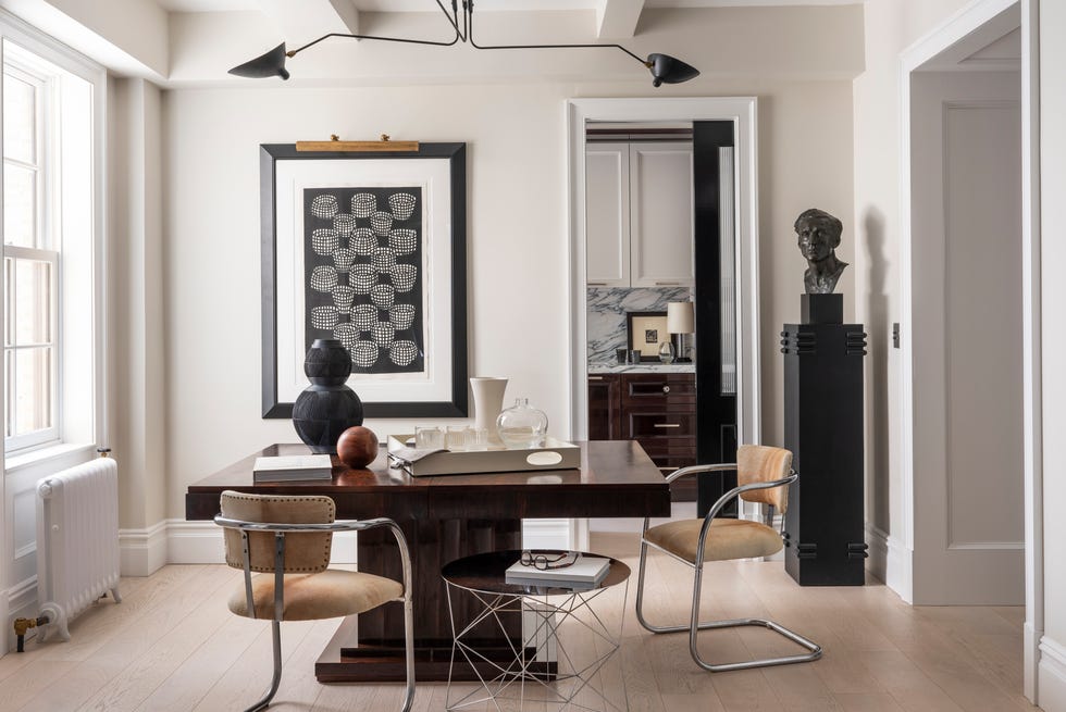 modern dining area with unique decor and furniture