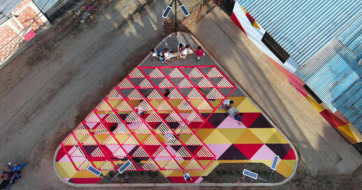 Recycled materials transform triangular base