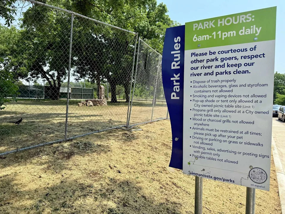 Temporary fences surround Rio Vista Park in San Marcos during the 2025 summer season. (City of San Marcos)