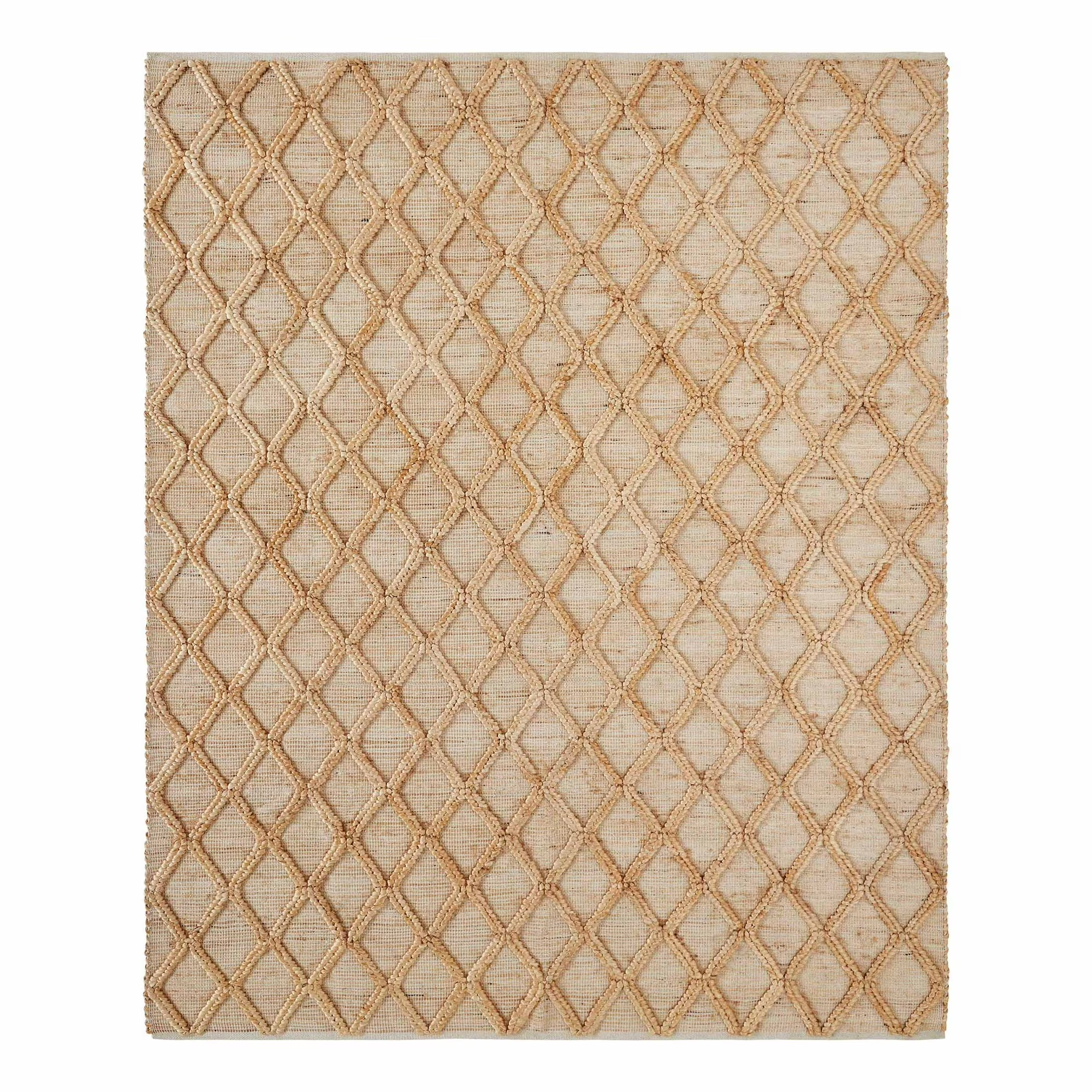 a jute rug with a raised grid pattern