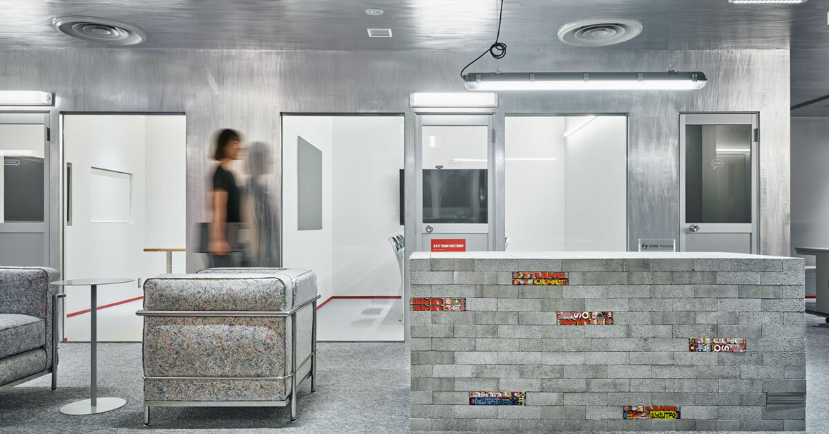 Reflective aluminum creates dynamic movement effects in the manga studio in Tokyo