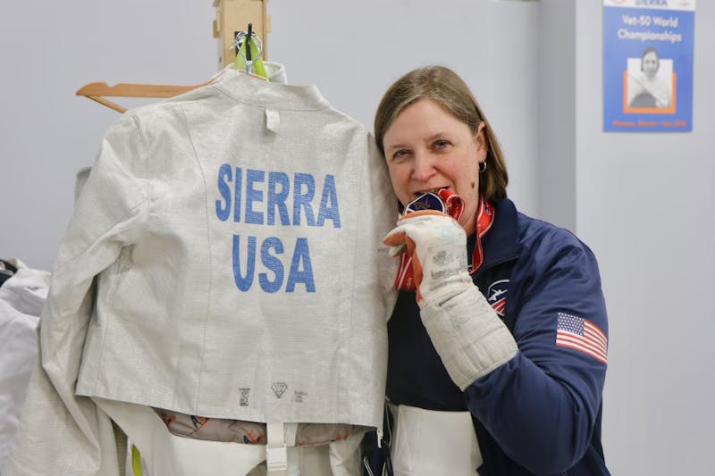 A Seton Hall employee fences for Team USA at the Veterans Fencing World Championships