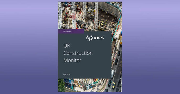 The UK construction sector continues to be hampered by economic uncertainty and planning delays RICS UK Construction Monitor for Q3 2025, front page