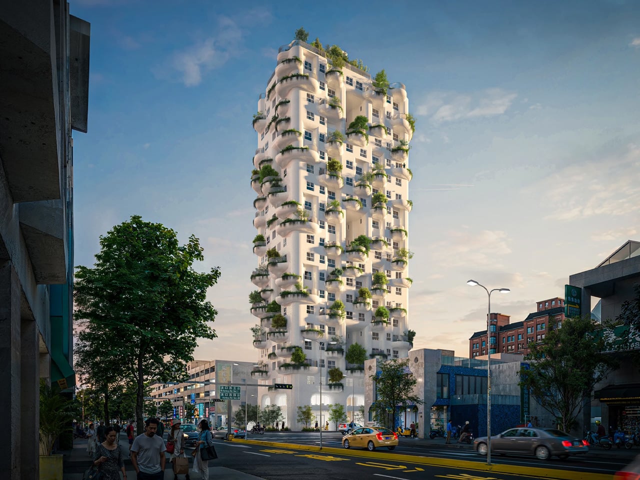 This 21-story tower features 104 green balconies inspired by Gaudí – Yanko design